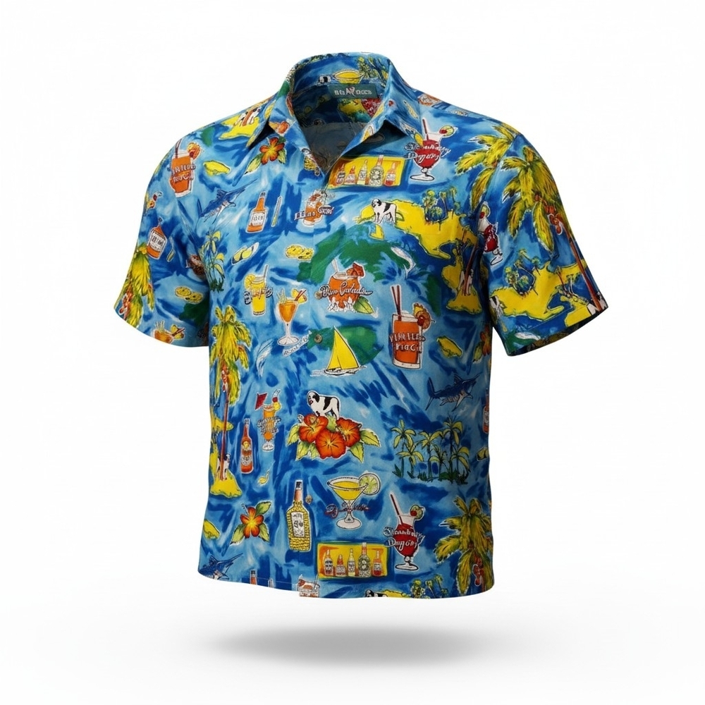 VTG Men's Big Dogs Hawaiian Button Down Cocktails Tropical Print Shirt Size 5X